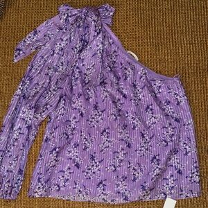 NWT Ulla Johnson Enid Lilac Purple Floral One Shoulder Bow Top Blouse 6 $345